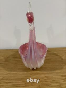 Circa 1950s Alfredo Barbini Murano Italy Pink Alabastro Opalino Swan Form Bowl