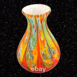 Colorful Splatter MURANO White Cased Art Glass Vase Vintage 10T 3W