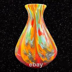 Colorful Splatter MURANO White Cased Art Glass Vase Vintage 10T 3W