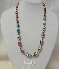 Colorful Vintage Venetian Murano Graduated Millefiori Art Glass Bead Necklace