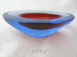 Da Ros Cenedese art glass designer bowl Sommerso blue / red space age Murano