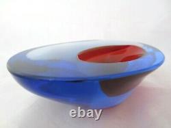 Da Ros Cenedese art glass designer bowl Sommerso blue / red space age Murano