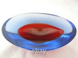 Da Ros Cenedese art glass designer bowl Sommerso blue / red space age Murano