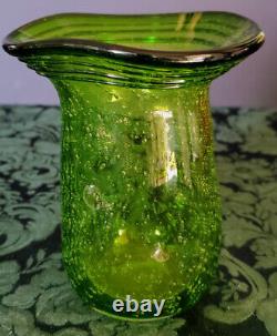 Dino Martens Aureliano Toso Emerald Green Bubbled & Pinched Italian Art Vase