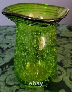 Dino Martens Aureliano Toso Emerald Green Bubbled & Pinched Italian Art Vase