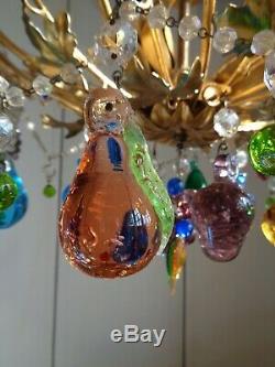 Divine rare vintage french murano glass fruits opaline tole chandelier