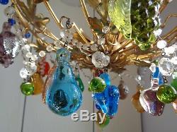 Divine rare vintage french murano glass fruits opaline tole chandelier