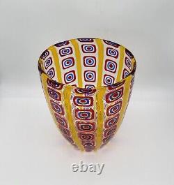 Elio Raffaeli Attributed Canne Glass Vase Murano Italy Vintage Signed Gorgeous