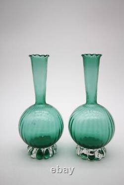 Emerald Green Vintage Murano Glass vases 7 1/4 h Set of 2