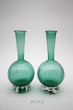 Emerald Green Vintage Murano Glass vases 7 1/4 h Set of 2