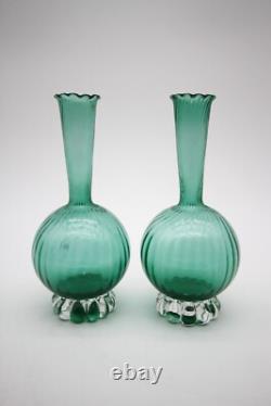 Emerald Green Vintage Murano Glass vases 7 1/4 h Set of 2