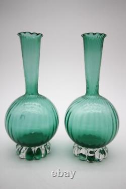 Emerald Green Vintage Murano Glass vases 7 1/4 h Set of 2