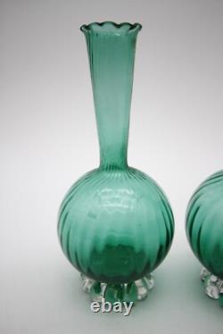 Emerald Green Vintage Murano Glass vases 7 1/4 h Set of 2