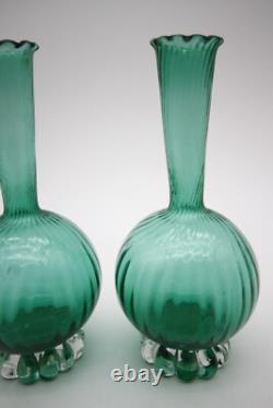 Emerald Green Vintage Murano Glass vases 7 1/4 h Set of 2