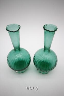 Emerald Green Vintage Murano Glass vases 7 1/4 h Set of 2