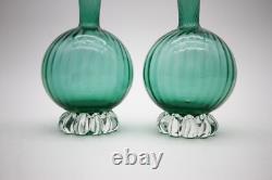 Emerald Green Vintage Murano Glass vases 7 1/4 h Set of 2