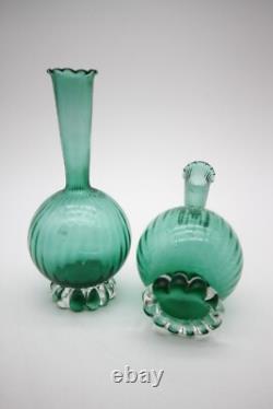 Emerald Green Vintage Murano Glass vases 7 1/4 h Set of 2
