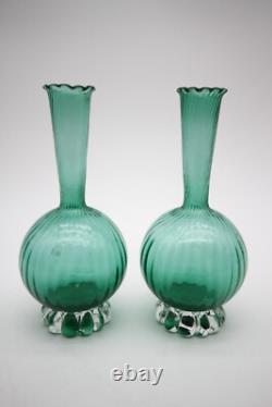 Emerald Green Vintage Murano Glass vases 7 1/4 h Set of 2