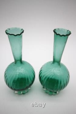 Emerald Green Vintage Murano Glass vases 7 1/4 h Set of 2