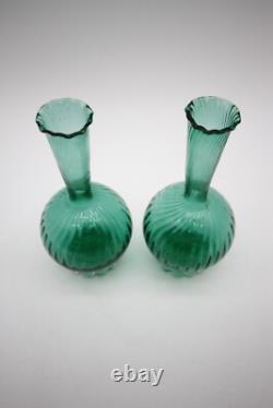 Emerald Green Vintage Murano Glass vases 7 1/4 h Set of 2