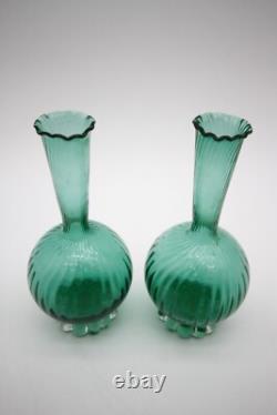 Emerald Green Vintage Murano Glass vases 7 1/4 h Set of 2