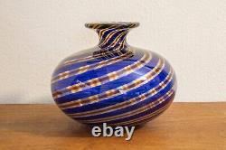 Ercole Barovier Toso Vase Spira Aurata Murano Art Glass Vase Blue, Red, 24k Gold