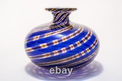 Ercole Barovier Toso Vase Spira Aurata Murano Art Glass Vase Blue, Red, 24k Gold