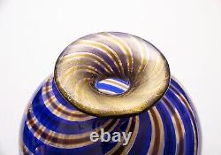 Ercole Barovier Toso Vase Spira Aurata Murano Art Glass Vase Blue, Red, 24k Gold