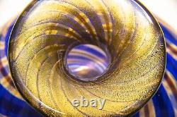 Ercole Barovier Toso Vase Spira Aurata Murano Art Glass Vase Blue, Red, 24k Gold