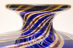 Ercole Barovier Toso Vase Spira Aurata Murano Art Glass Vase Blue, Red, 24k Gold
