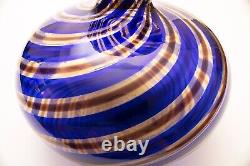 Ercole Barovier Toso Vase Spira Aurata Murano Art Glass Vase Blue, Red, 24k Gold