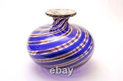 Ercole Barovier Toso Vase Spira Aurata Murano Art Glass Vase Blue, Red, 24k Gold