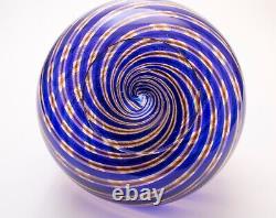 Ercole Barovier Toso Vase Spira Aurata Murano Art Glass Vase Blue, Red, 24k Gold