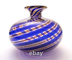 Ercole Barovier Toso Vase Spira Aurata Murano Art Glass Vase Blue, Red, 24k Gold