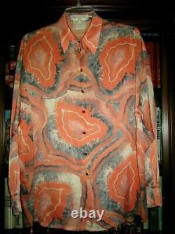 Escada Vintage Silk Blouse In Shades Of Peach Blue Murano Glass Print 38 10-12