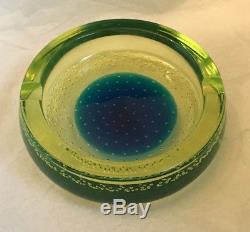 Estate Vintage Galliano Ferro Murano Uranium Glass Bullicante Ashtray Bowl