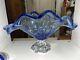 Excellent Vintage Murano Art Glass Blue Crystal Italy-15 Silver Footed Bowl