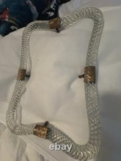 Exquisite Vintage Murano Glass Twisted Rope Brass Mirrored Vanity Tray Large
