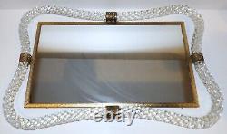 Exquisite Vintage Murano Glass Twisted Rope Brass Mirrored Vanity Tray Large