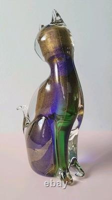 Exquisite Vintage Murano Sommerso Art Glass Cat Figurine ft. Gold Leaf 8.5H Exquisite Vintage Murano Sommerso Art Glass Cat Figurine ft. Gold Leaf 8.5H