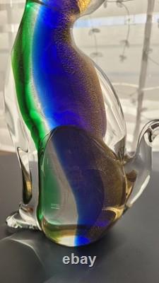 Exquisite Vintage Murano Sommerso Art Glass Cat Figurine ft. Gold Leaf 8.5H