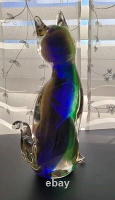 Exquisite Vintage Murano Sommerso Art Glass Cat Figurine ft. Gold Leaf 8.5H