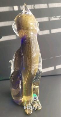 Exquisite Vintage Murano Sommerso Art Glass Cat Figurine ft. Gold Leaf 8.5H