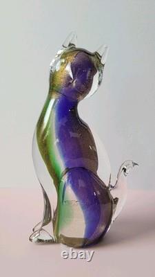 Exquisite Vintage Murano Sommerso Art Glass Cat Figurine ft. Gold Leaf 8.5H Exquisite Vintage Murano Sommerso Art Glass Cat Figurine ft. Gold Leaf 8.5H