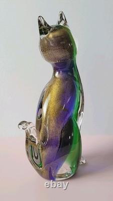 Exquisite Vintage Murano Sommerso Art Glass Cat Figurine ft. Gold Leaf 8.5H