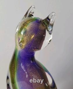 Exquisite Vintage Murano Sommerso Art Glass Cat Figurine ft. Gold Leaf 8.5H
