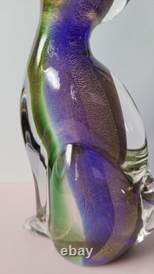 Exquisite Vintage Murano Sommerso Art Glass Cat Figurine ft. Gold Leaf 8.5H