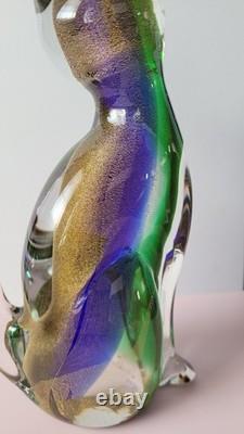 Exquisite Vintage Murano Sommerso Art Glass Cat Figurine ft. Gold Leaf 8.5H