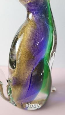 Exquisite Vintage Murano Sommerso Art Glass Cat Figurine ft. Gold Leaf 8.5H