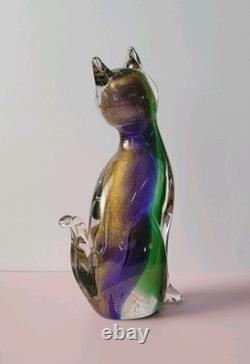 Exquisite Vintage Murano Sommerso Art Glass Cat Figurine ft. Gold Leaf 8.5H